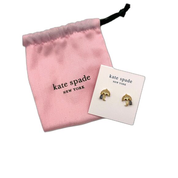 Kate Spade Gold Blue Umbrella Raindrop Earrings - Picture 2 of 4